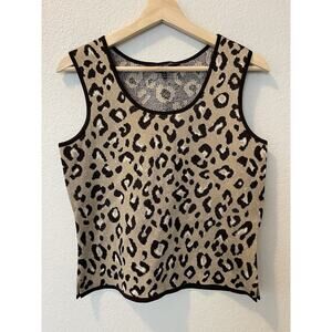 Ming Wang S Tank Top Shirt Leopard Hazelnut Scoop Neck Sleeveless EUC